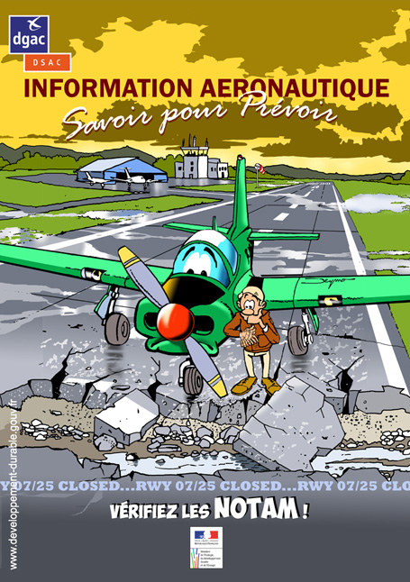 Affiche préparation de vol, vérification des NOTAM sécurité aérienne